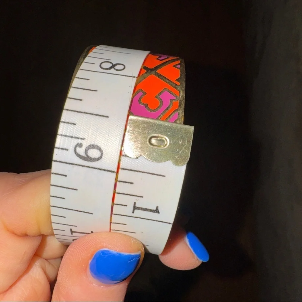 Tory Burch Gold-Tone Cuff Bracelet with Orange and Pink Enamel Pattern